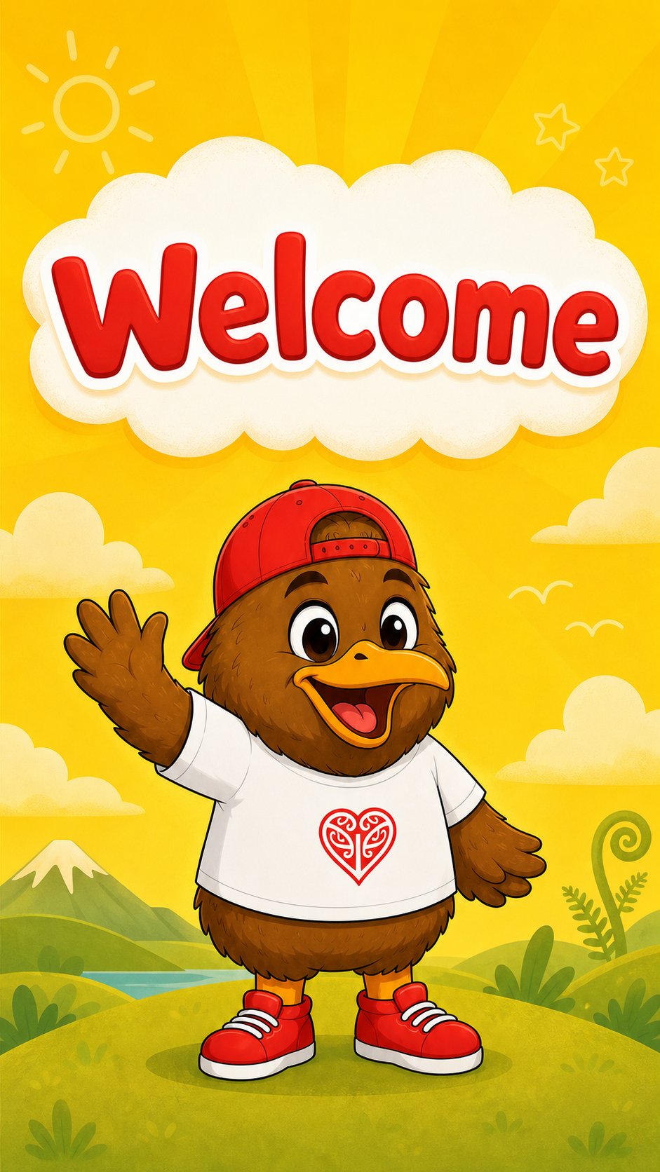 Kevin the Kiwi waving hello